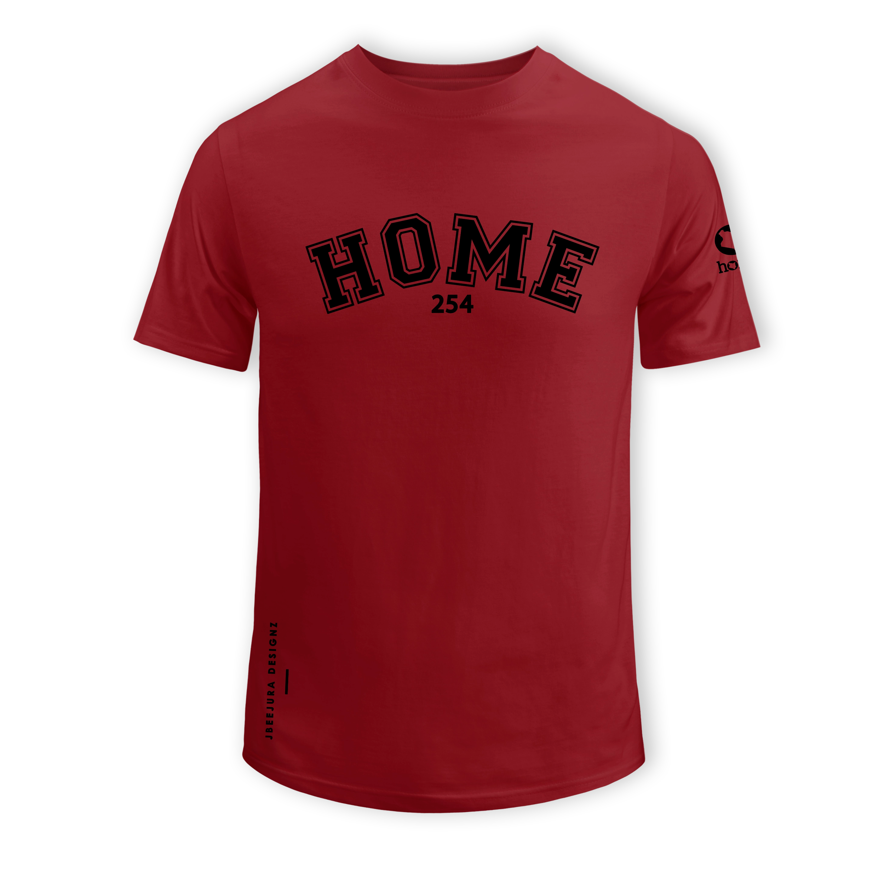 home_254 SHORT-SLEEVED MAROON RED T-SHIRT WITH A BLACK COLLEGE PRINT – COTTON PLUS FABRIC