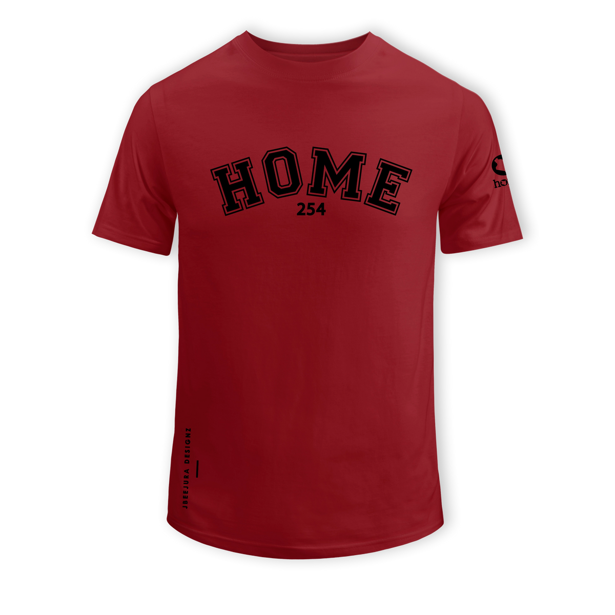 home_254 SHORT-SLEEVED MAROON RED T-SHIRT WITH A BLACK COLLEGE PRINT – COTTON PLUS FABRIC