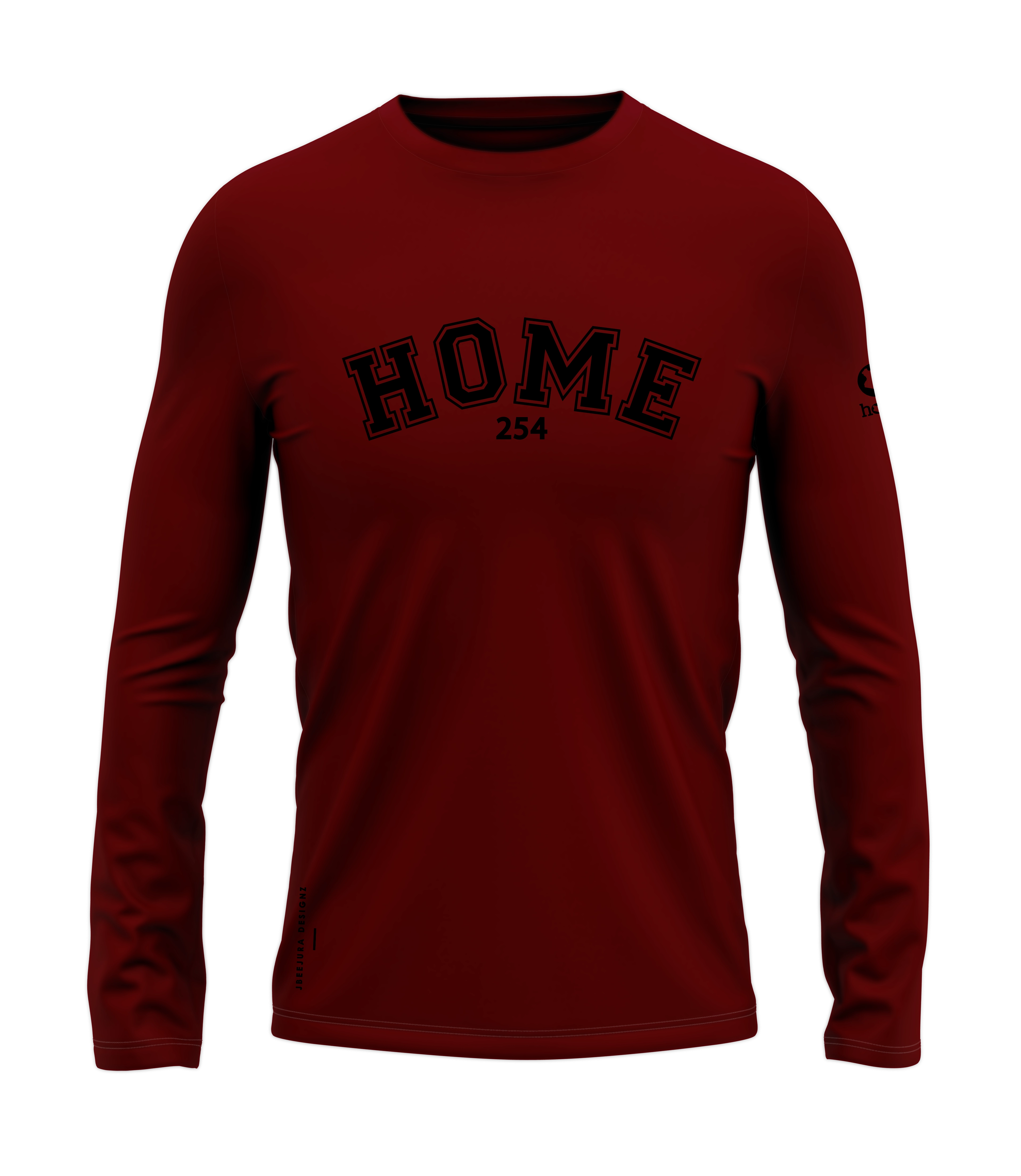 home_254 LONG-SLEEVED MAROON RED T-SHIRT WITH A BLACK COLLEGE PRINT – COTTON PLUS FABRIC