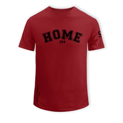 home_254 SHORT-SLEEVED MAROON RED T-SHIRT WITH A BLACK COLLEGE PRINT – COTTON PLUS FABRIC