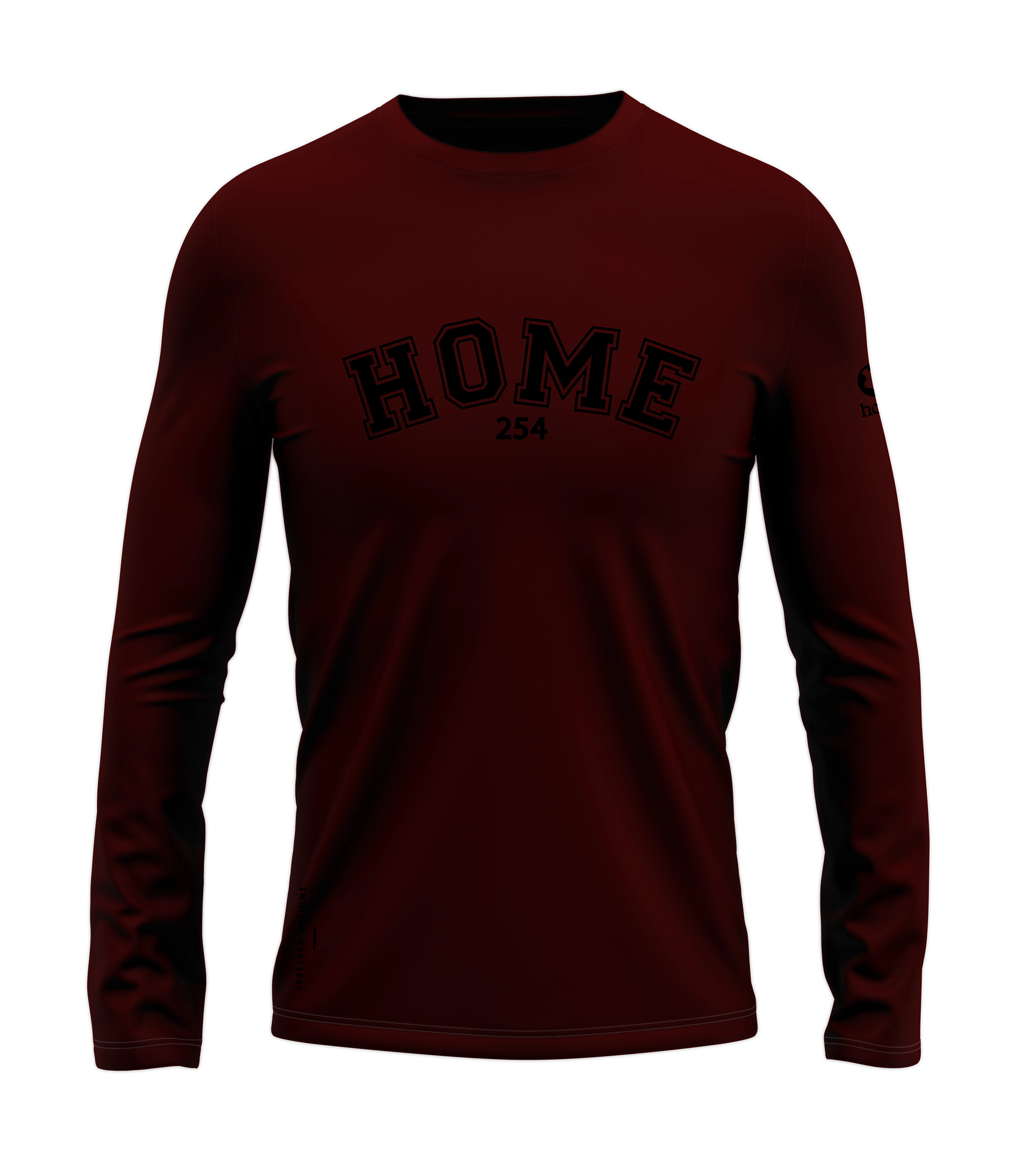 home_254 LONG-SLEEVED MAROON T-SHIRT WITH A BLACK COLLEGE PRINT – COTTON PLUS FABRIC