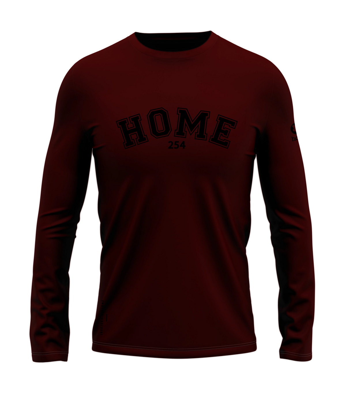 home_254 LONG-SLEEVED MAROON T-SHIRT WITH A BLACK COLLEGE PRINT – COTTON PLUS FABRIC