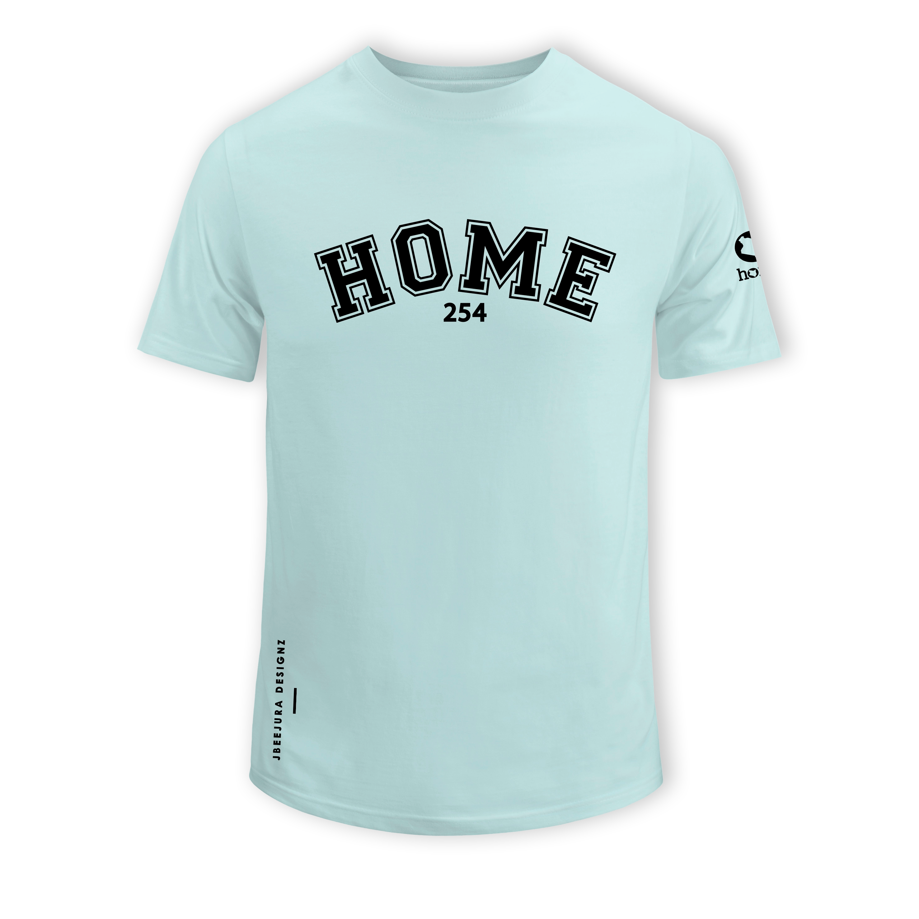 home_254 SHORT-SLEEVED MISTY BLUE T-SHIRT WITH A BLACK COLLEGE PRINT – COTTON PLUS FABRIC