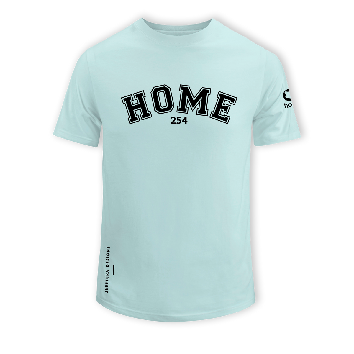 home_254 SHORT-SLEEVED MISTY BLUE T-SHIRT WITH A BLACK COLLEGE PRINT – COTTON PLUS FABRIC