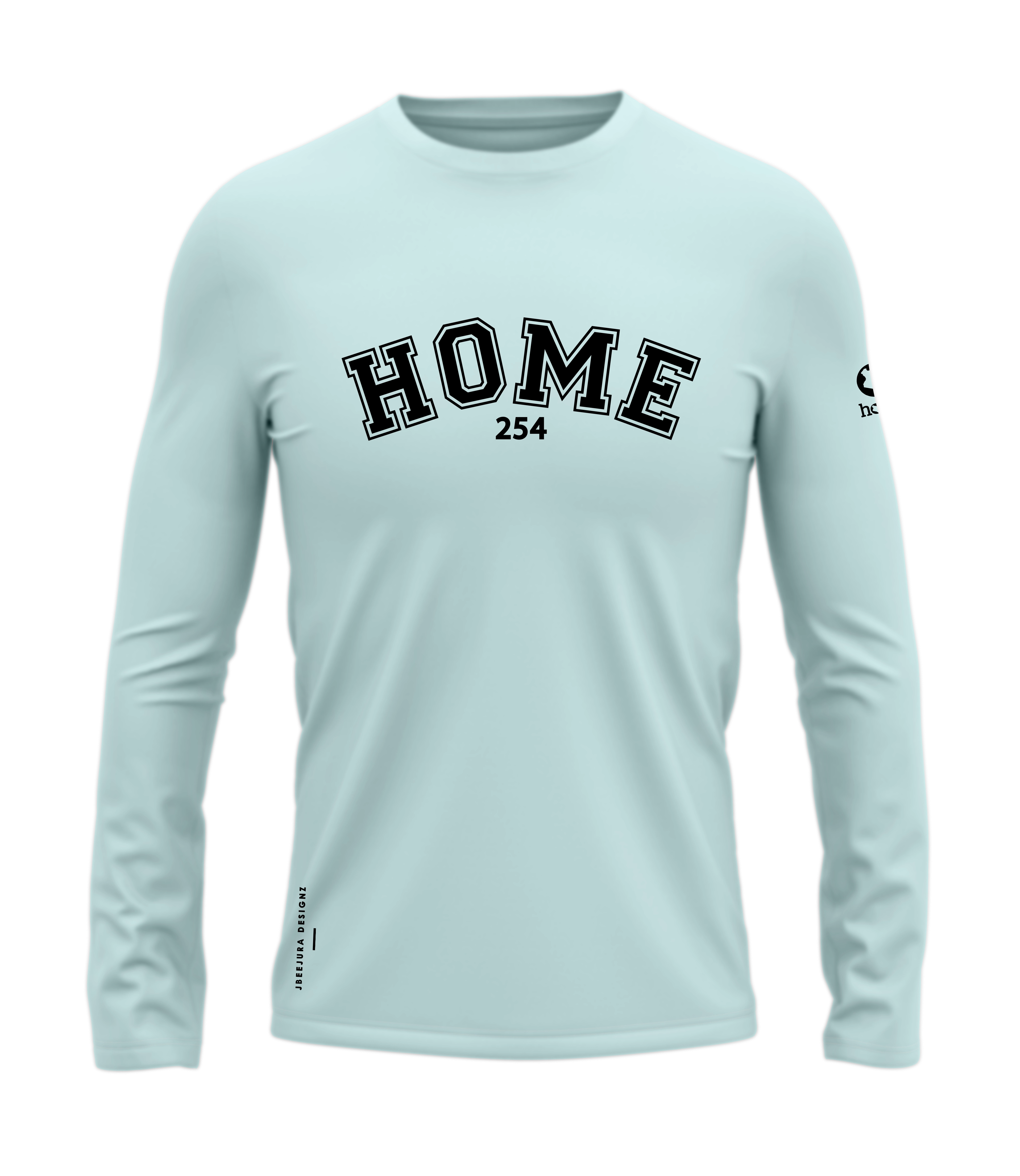 home_254 LONG-SLEEVED MISTY BLUE T-SHIRT WITH A BLACK COLLEGE PRINT – COTTON PLUS FABRIC