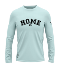 home_254 LONG-SLEEVED MISTY BLUE T-SHIRT WITH A BLACK COLLEGE PRINT – COTTON PLUS FABRIC