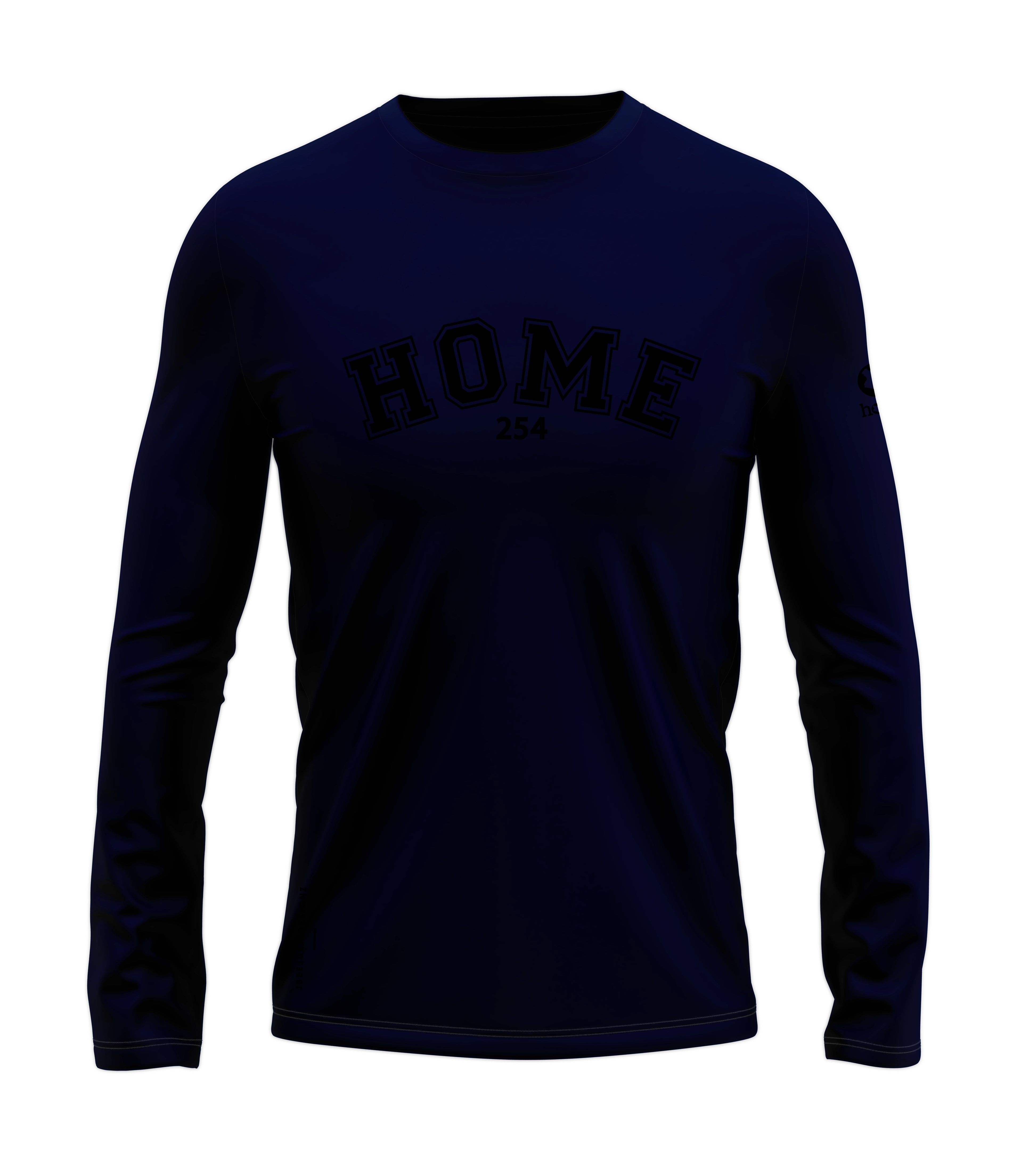 home_254 LONG-SLEEVED NAVY-BLUE T-SHIRT WITH A BLACK COLLEGE PRINT – COTTON PLUS FABRIC