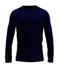 home_254 LONG-SLEEVED NAVY-BLUE T-SHIRT WITH A BLACK COLLEGE PRINT – COTTON PLUS FABRIC