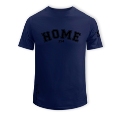 home_254 SHORT-SLEEVED NAVY BLUE T-SHIRT WITH A BLACK COLLEGE PRINT – COTTON PLUS FABRIC