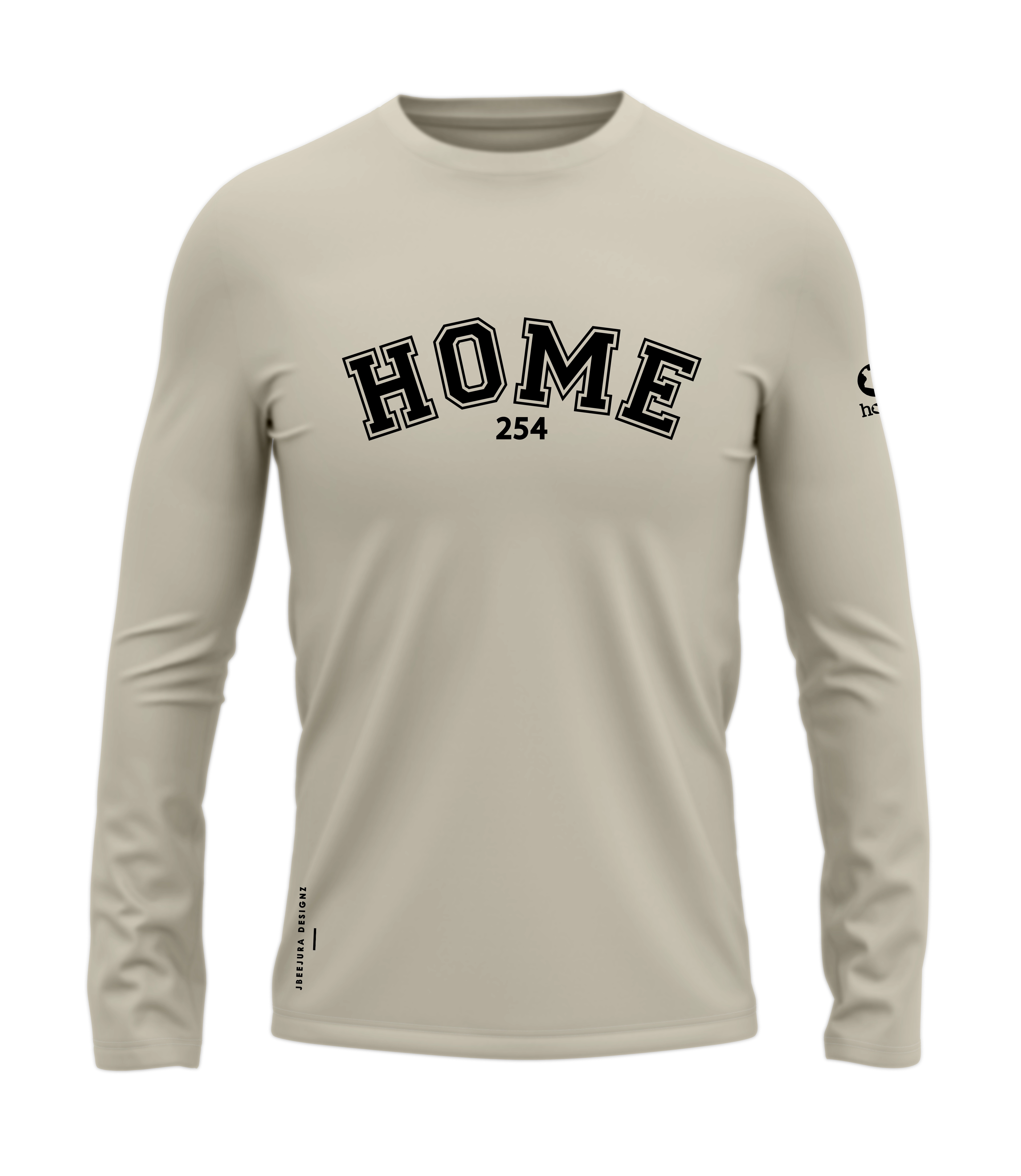 home_254 LONG-SLEEVED NUDE T-SHIRT WITH A BLACK COLLEGE PRINT – COTTON PLUS FABRIC