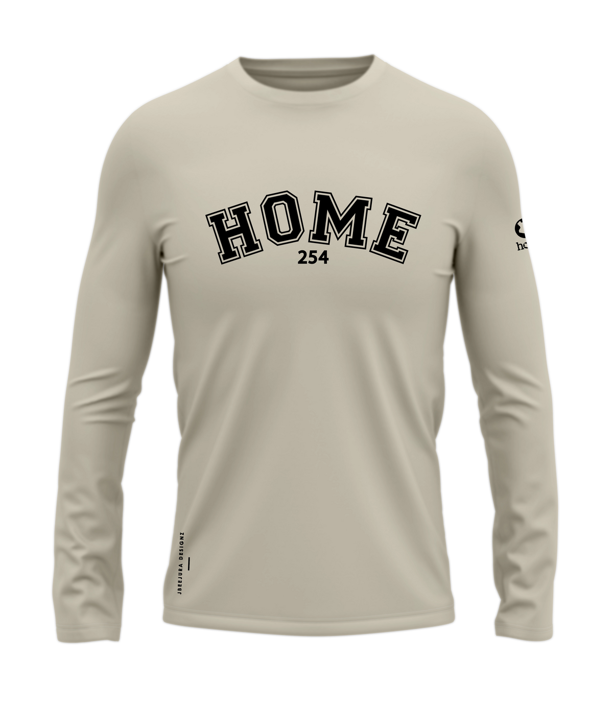 home_254 LONG-SLEEVED NUDE T-SHIRT WITH A BLACK COLLEGE PRINT – COTTON PLUS FABRIC