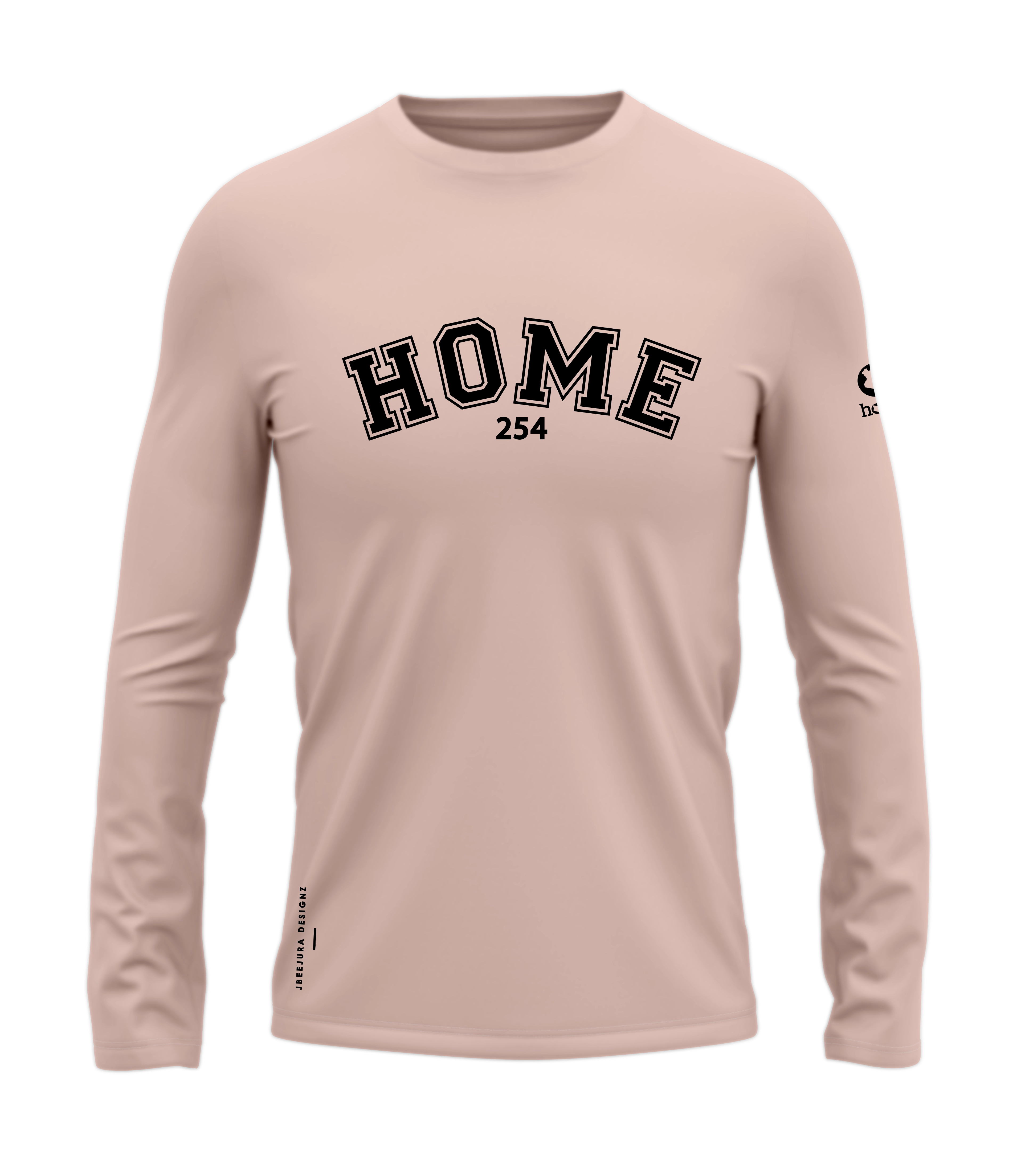 home_254 LONG-SLEEVED PEACH T-SHIRT WITH A BLACK COLLEGE PRINT – COTTON PLUS FABRIC