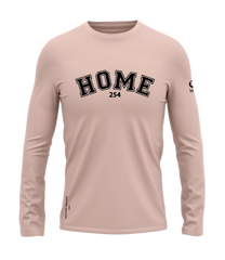 home_254 LONG-SLEEVED PEACH T-SHIRT WITH A BLACK COLLEGE PRINT – COTTON PLUS FABRIC