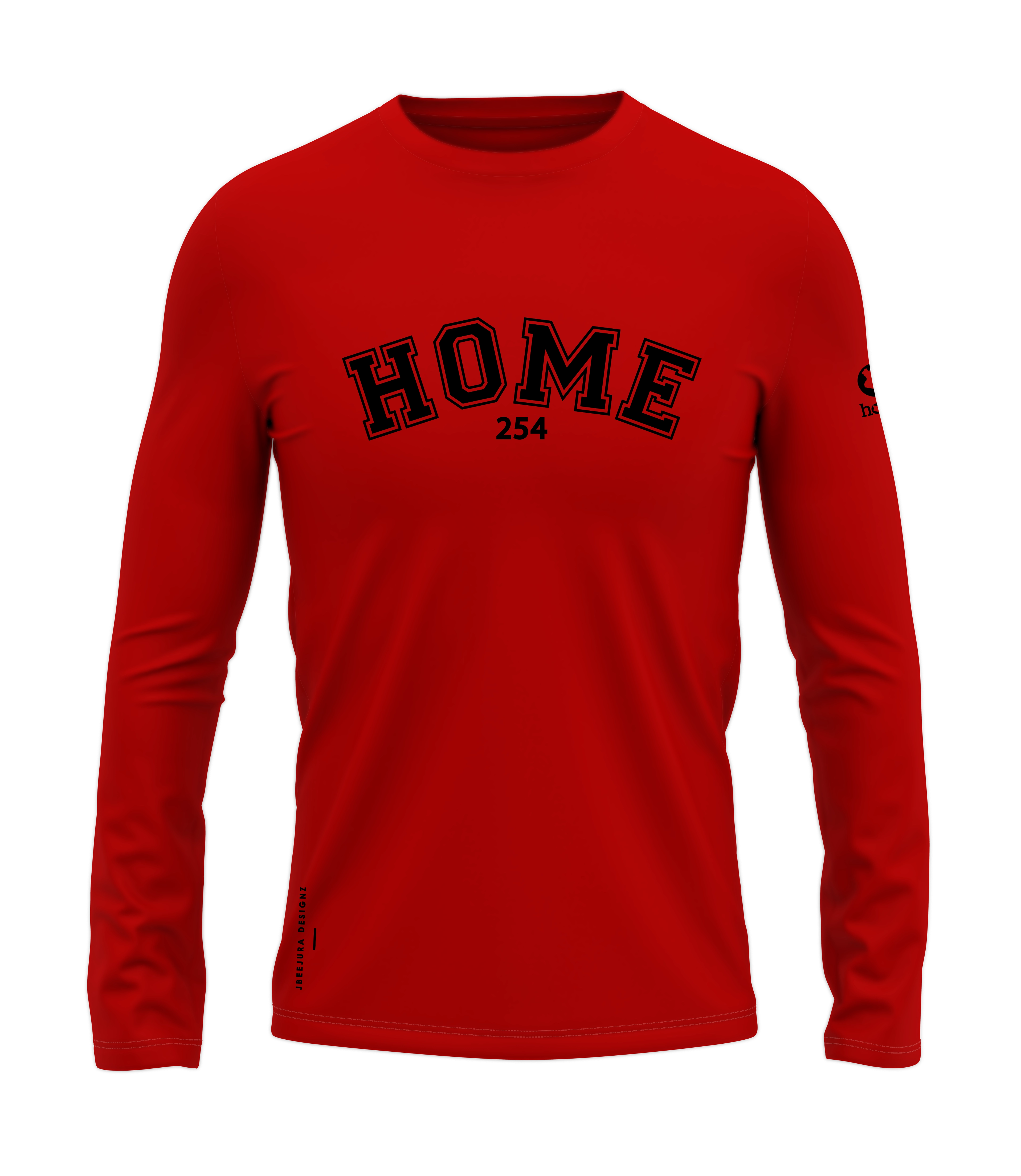 home_254 LONG-SLEEVED RED T-SHIRT WITH A BLACK COLLEGE PRINT – COTTON PLUS FABRIC