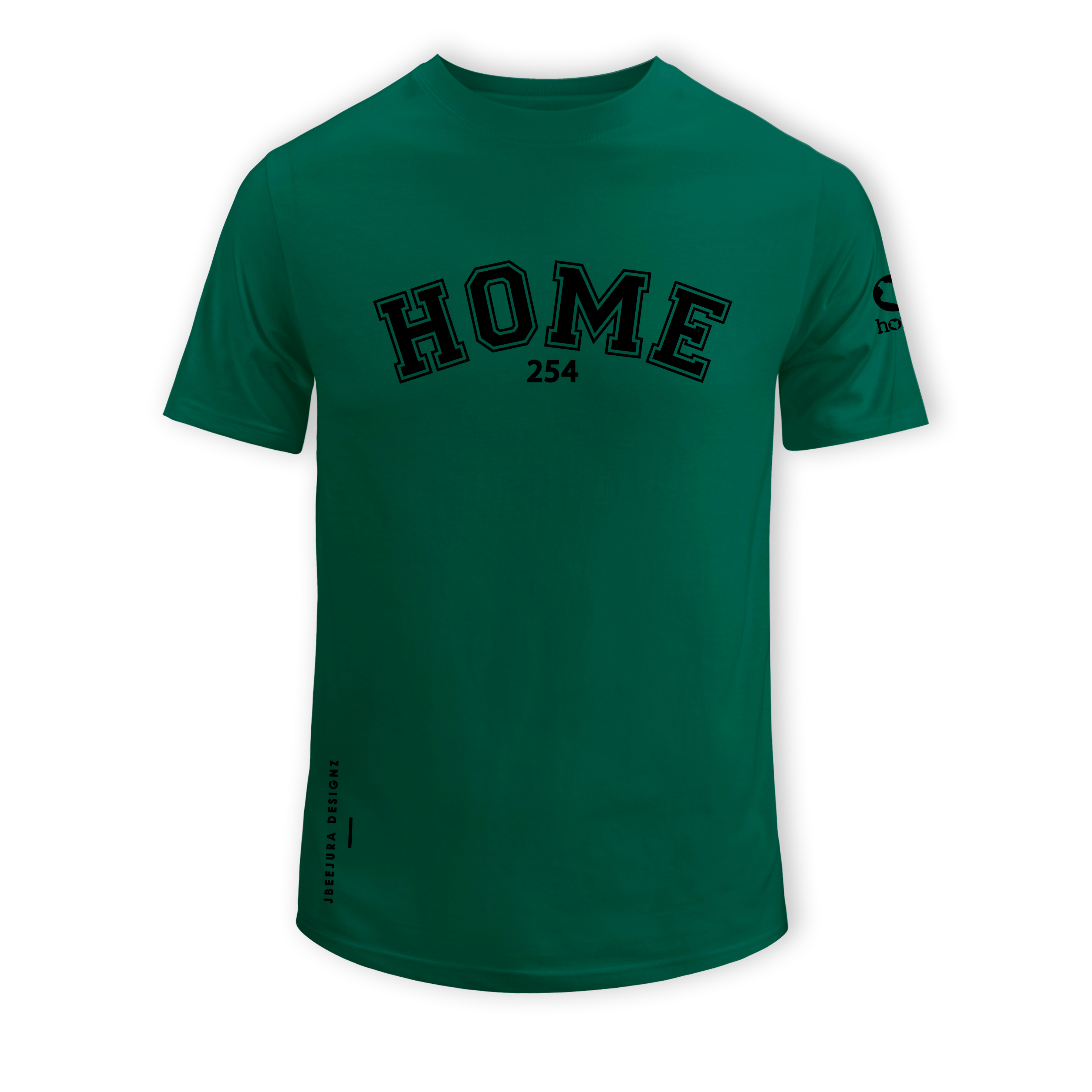 home_254 SHORT-SLEEVED RICH GREEN T-SHIRT WITH A BLACK COLLEGE PRINT – COTTON PLUS FABRIC