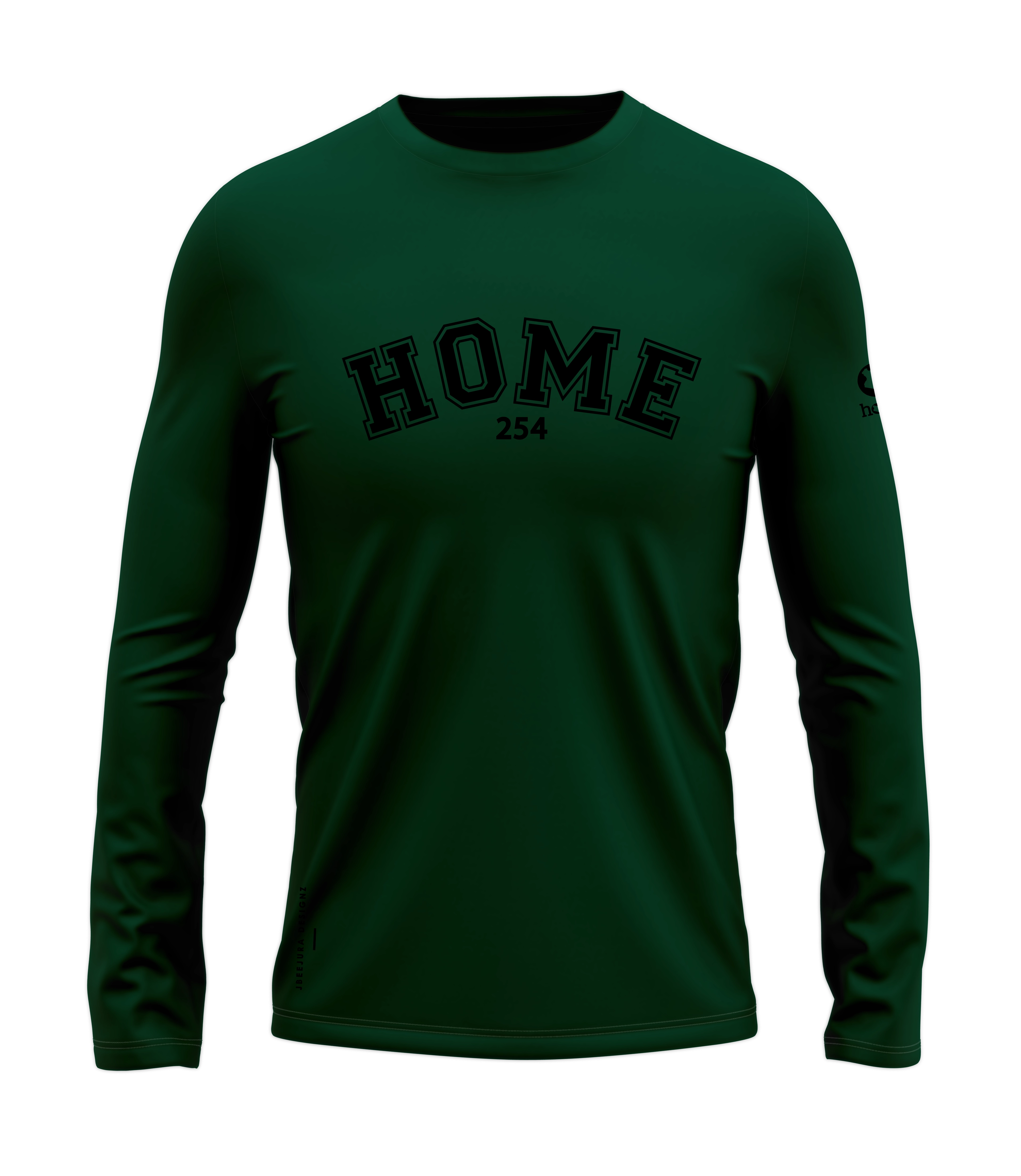 home_254 LONG-SLEEVED RICH GREEN T-SHIRT WITH A BLACK COLLEGE PRINT – COTTON PLUS FABRIC