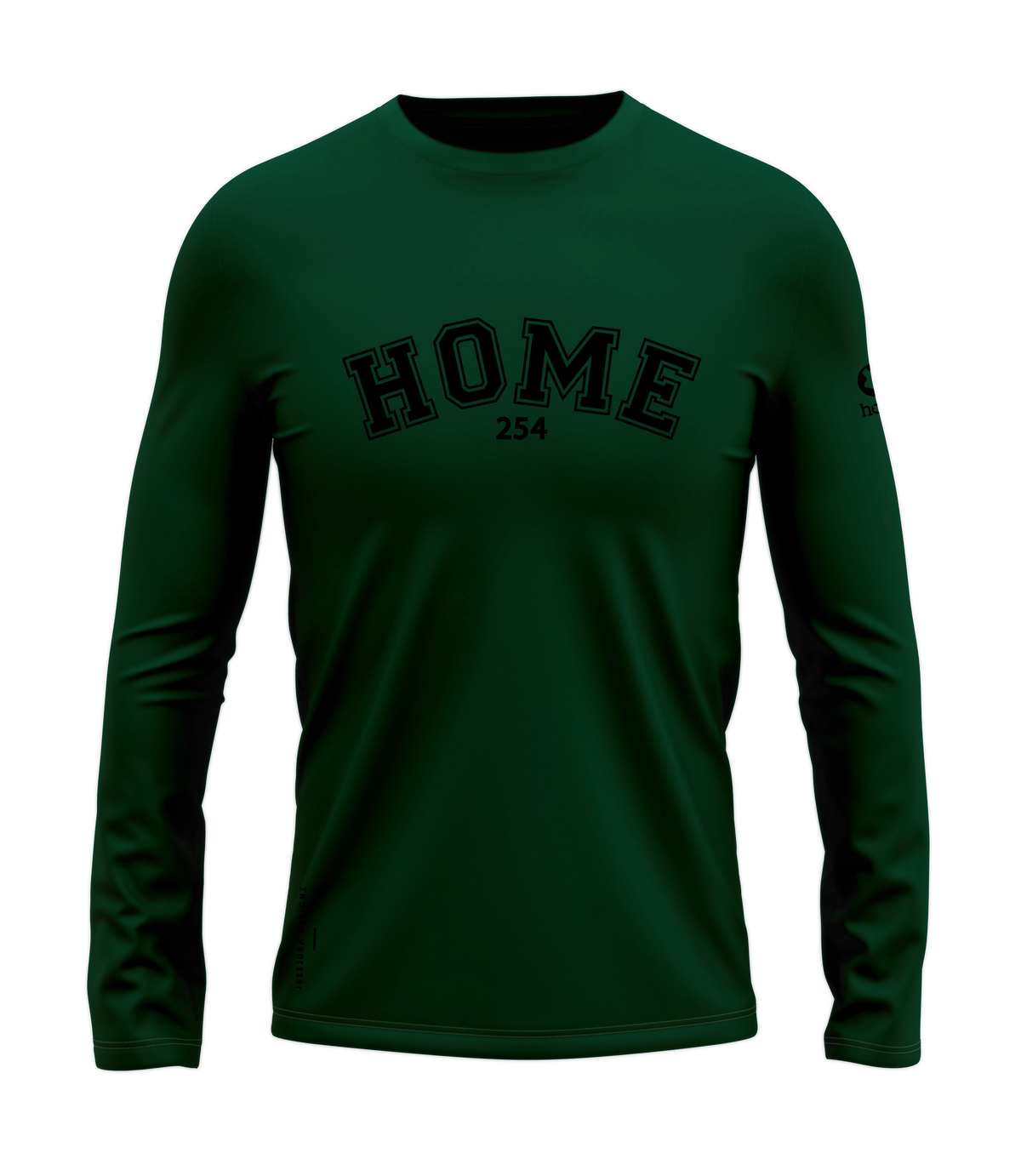 home_254 LONG-SLEEVED RICH GREEN T-SHIRT WITH A BLACK COLLEGE PRINT – COTTON PLUS FABRIC