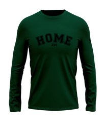 home_254 LONG-SLEEVED RICH GREEN T-SHIRT WITH A BLACK COLLEGE PRINT – COTTON PLUS FABRIC