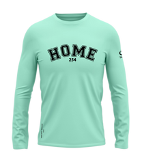 home_254 LONG-SLEEVED TURQUOISE GREEN T-SHIRT WITH A BLACK COLLEGE PRINT – COTTON PLUS FABRIC