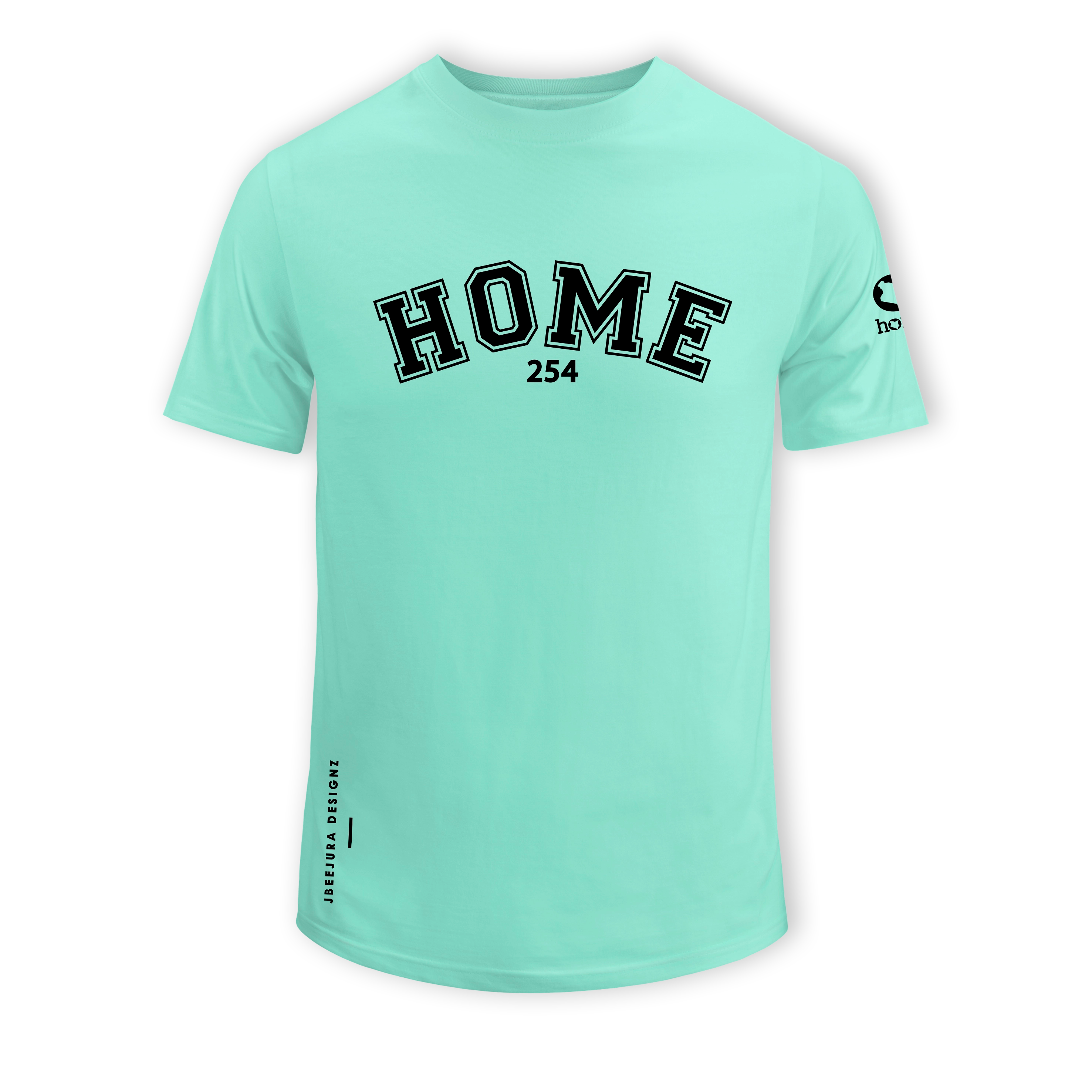 home_254 SHORT-SLEEVED TURQUOISE GREEN T-SHIRT WITH A BLACK COLLEGE PRINT – COTTON PLUS FABRIC