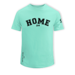 home_254 SHORT-SLEEVED TURQUOISE GREEN T-SHIRT WITH A BLACK COLLEGE PRINT – COTTON PLUS FABRIC