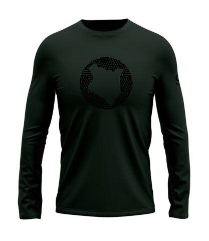 home_254 LONG-SLEEVED FOREST GREEN T-SHIRT WITH A BLACK MAP PRINT – COTTON PLUS FABRIC