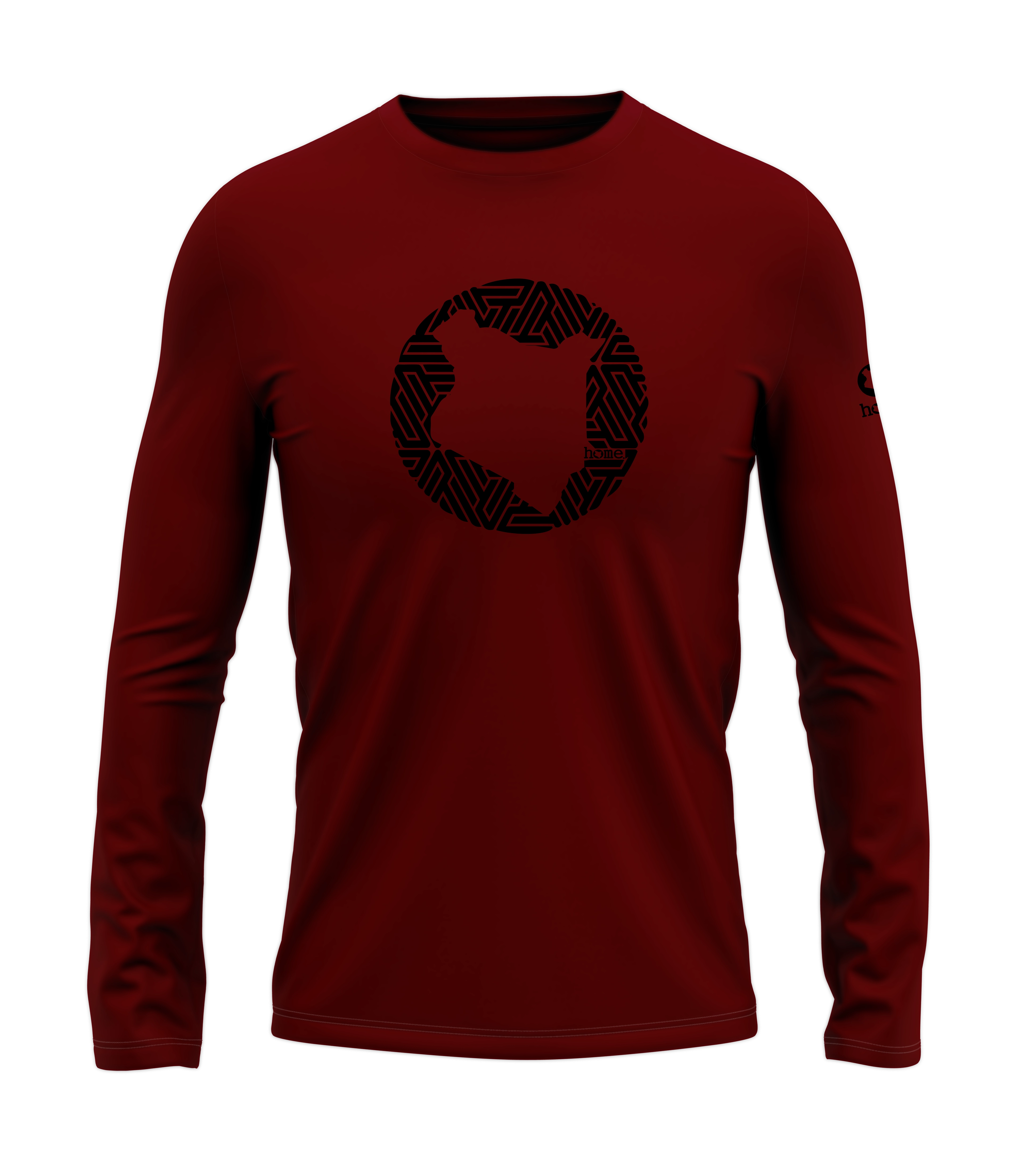 home_254 LONG-SLEEVED MAROON RED T-SHIRT WITH A BLACK MAP PRINT – COTTON PLUS FABRIC