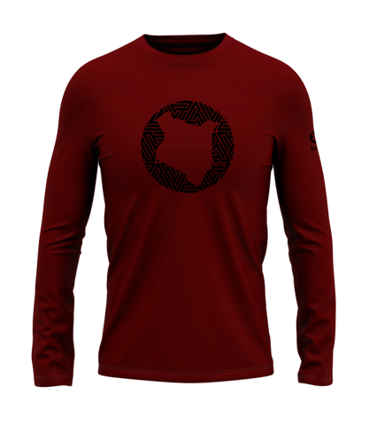 home_254 LONG-SLEEVED MAROON RED T-SHIRT WITH A BLACK MAP PRINT – COTTON PLUS FABRIC