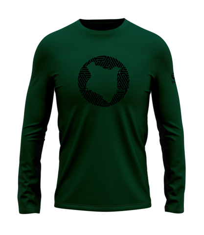 home_254 LONG-SLEEVED RICH GREEN T-SHIRT WITH A BLACK MAP PRINT – COTTON PLUS FABRIC