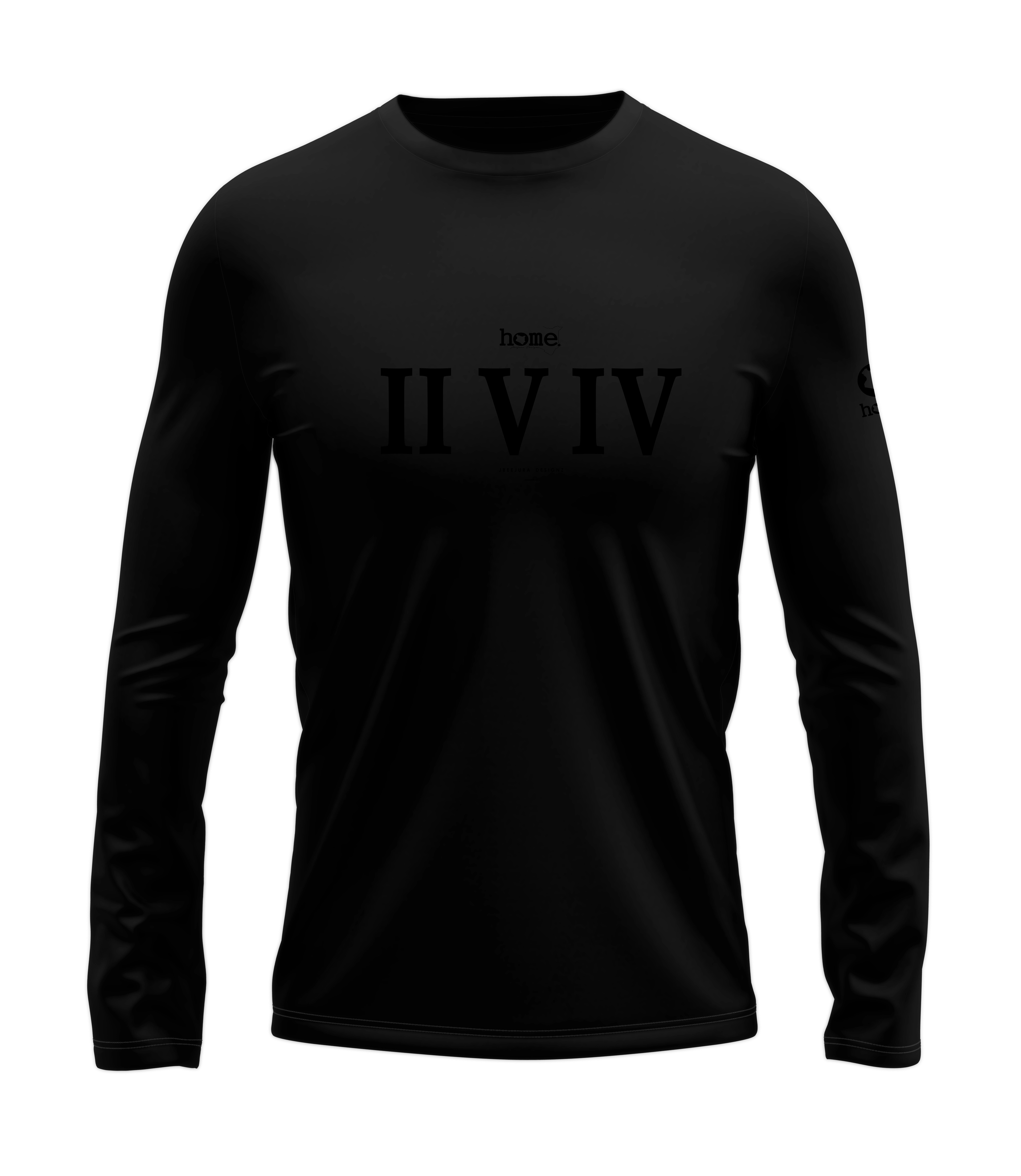 home_254 LONG-SLEEVED BLACK T-SHIRT WITH A BLACK ROMAN NUMERALS PRINT – COTTON PLUS FABRIC