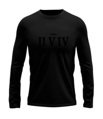 home_254 LONG-SLEEVED BLACK T-SHIRT WITH A BLACK ROMAN NUMERALS PRINT – COTTON PLUS FABRIC