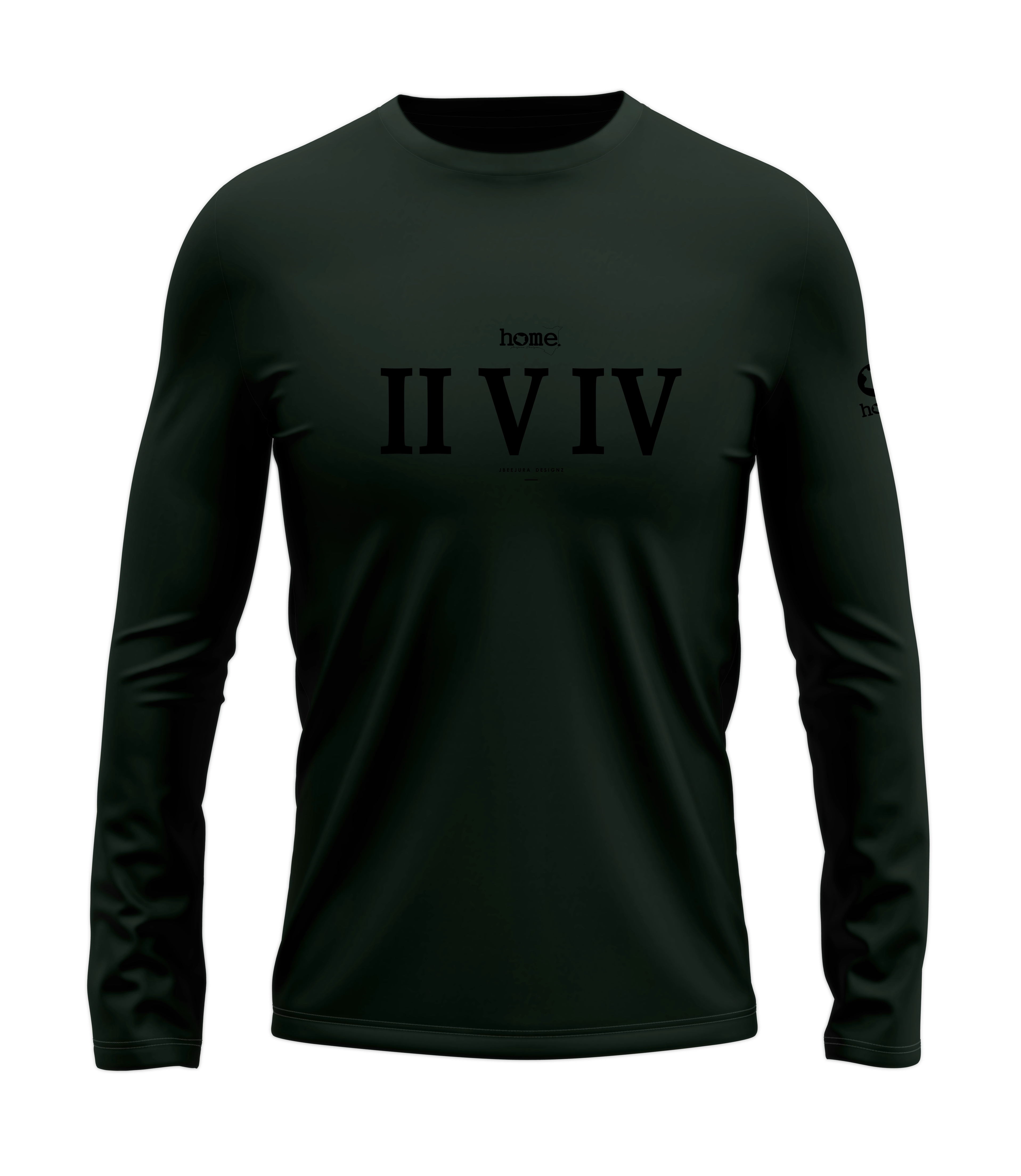 home_254 LONG-SLEEVED FOREST GREEN T-SHIRT WITH A BLACK ROMAN NUMERALS PRINT – COTTON PLUS FABRIC