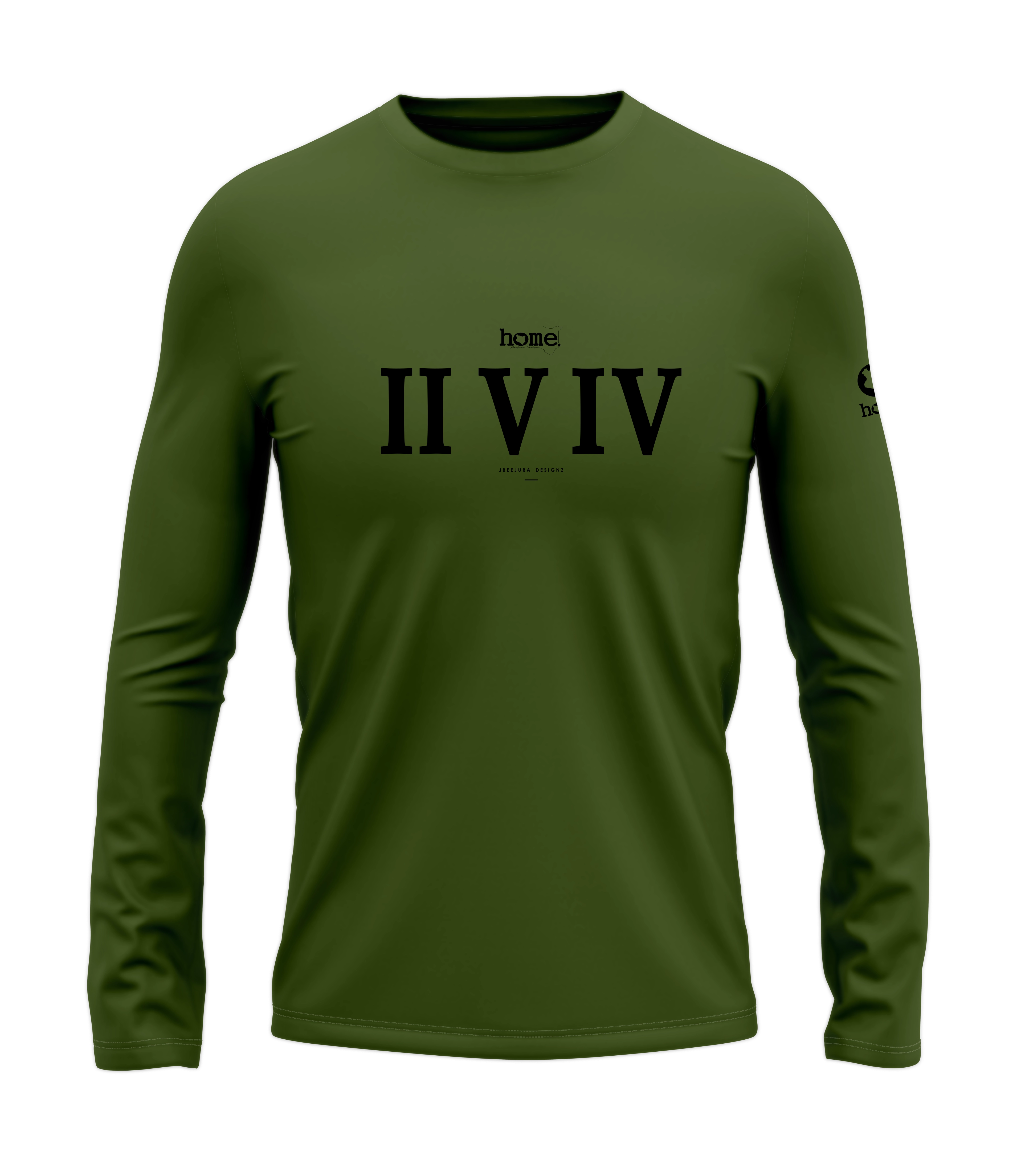 home_254 LONG-SLEEVED JUNGLE GREEN T-SHIRT WITH A BLACK ROMAN NUMERALS PRINT – COTTON PLUS FABRIC