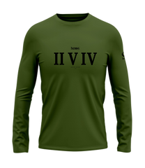 home_254 LONG-SLEEVED JUNGLE GREEN T-SHIRT WITH A BLACK ROMAN NUMERALS PRINT – COTTON PLUS FABRIC
