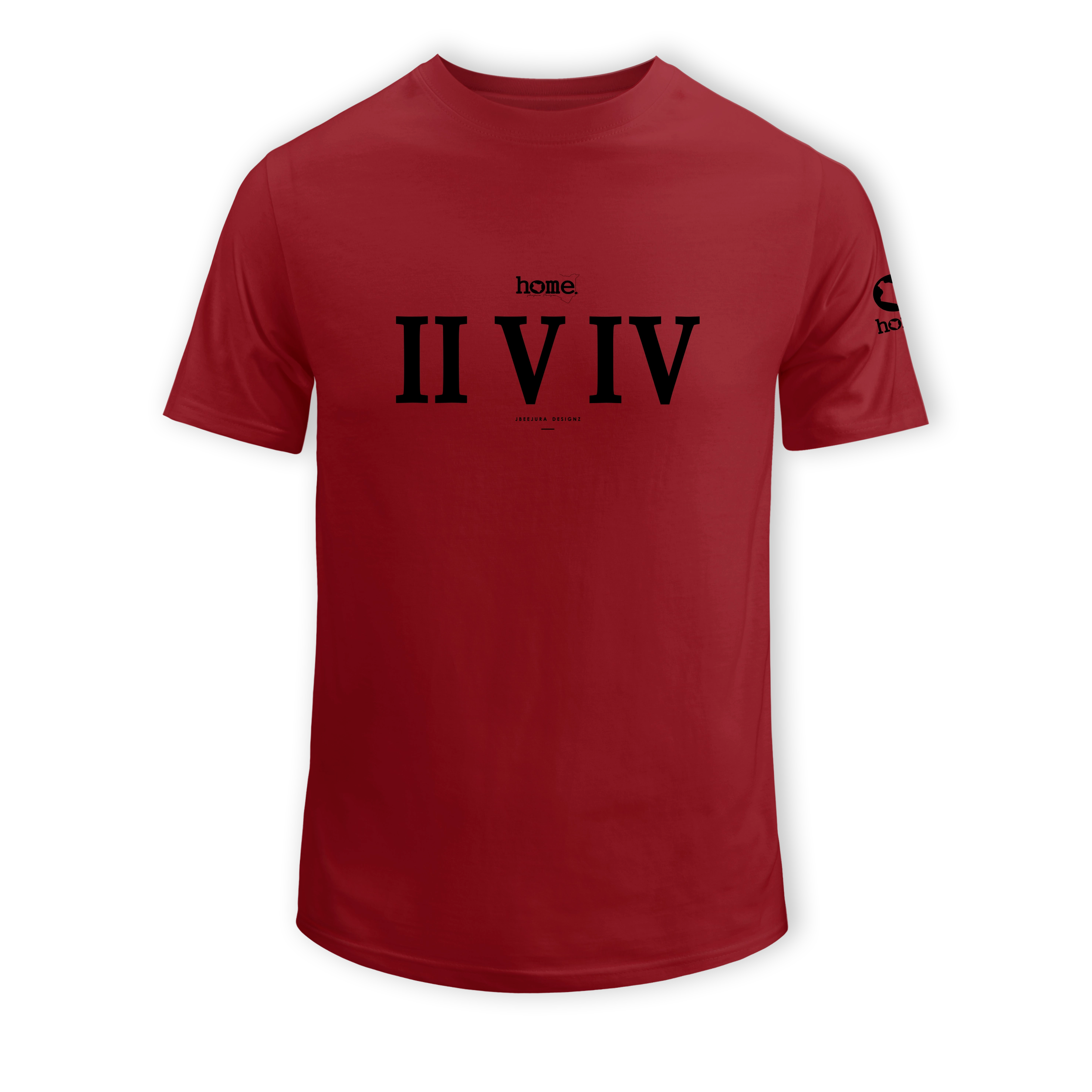 home_254 SHORT-SLEEVED MAROON RED T-SHIRT WITH A BLACK ROMAN NUMERALS PRINT – COTTON PLUS FABRIC