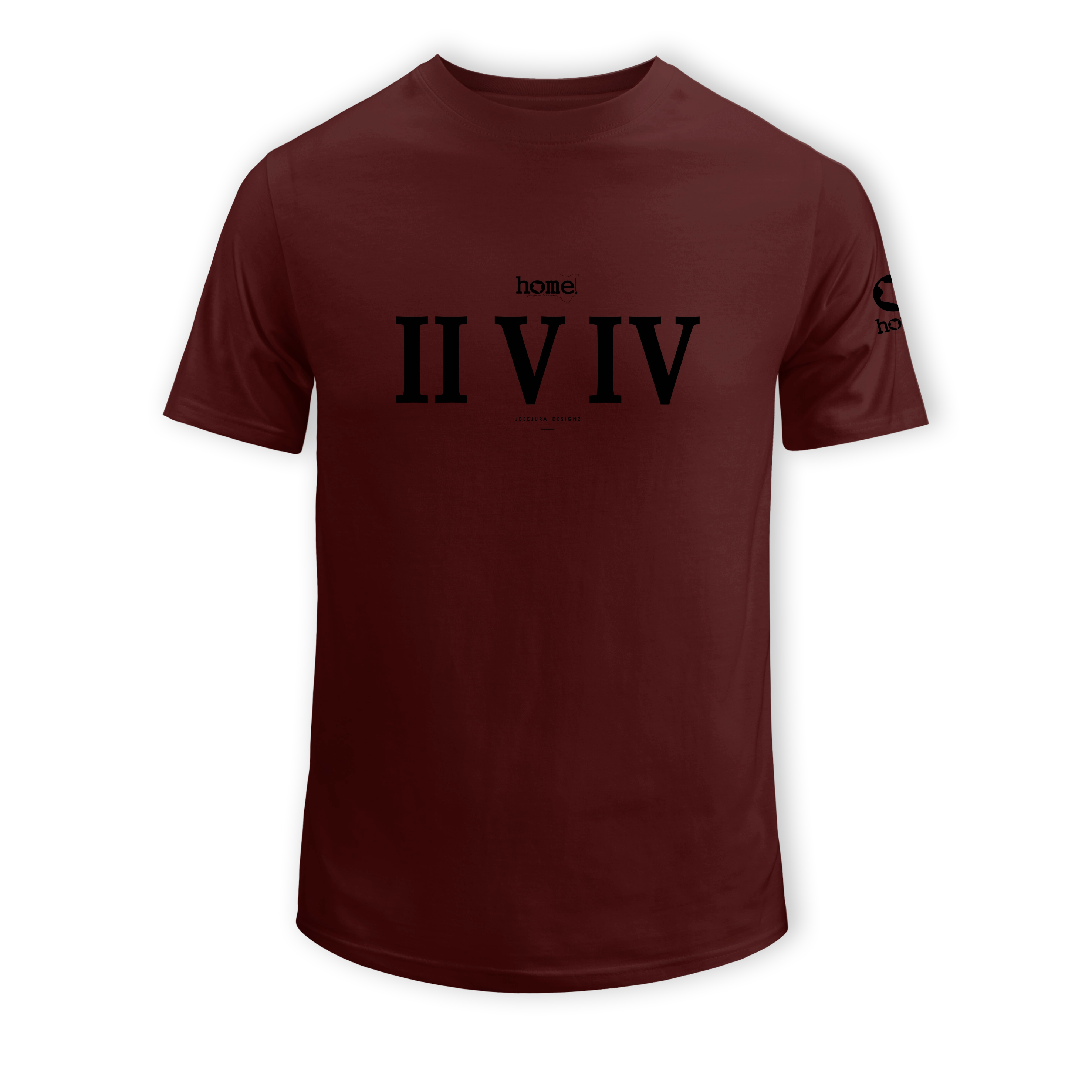 home_254 SHORT-SLEEVED MAROON T-SHIRT WITH A BLACK ROMAN NUMERALS PRINT – COTTON PLUS FABRIC