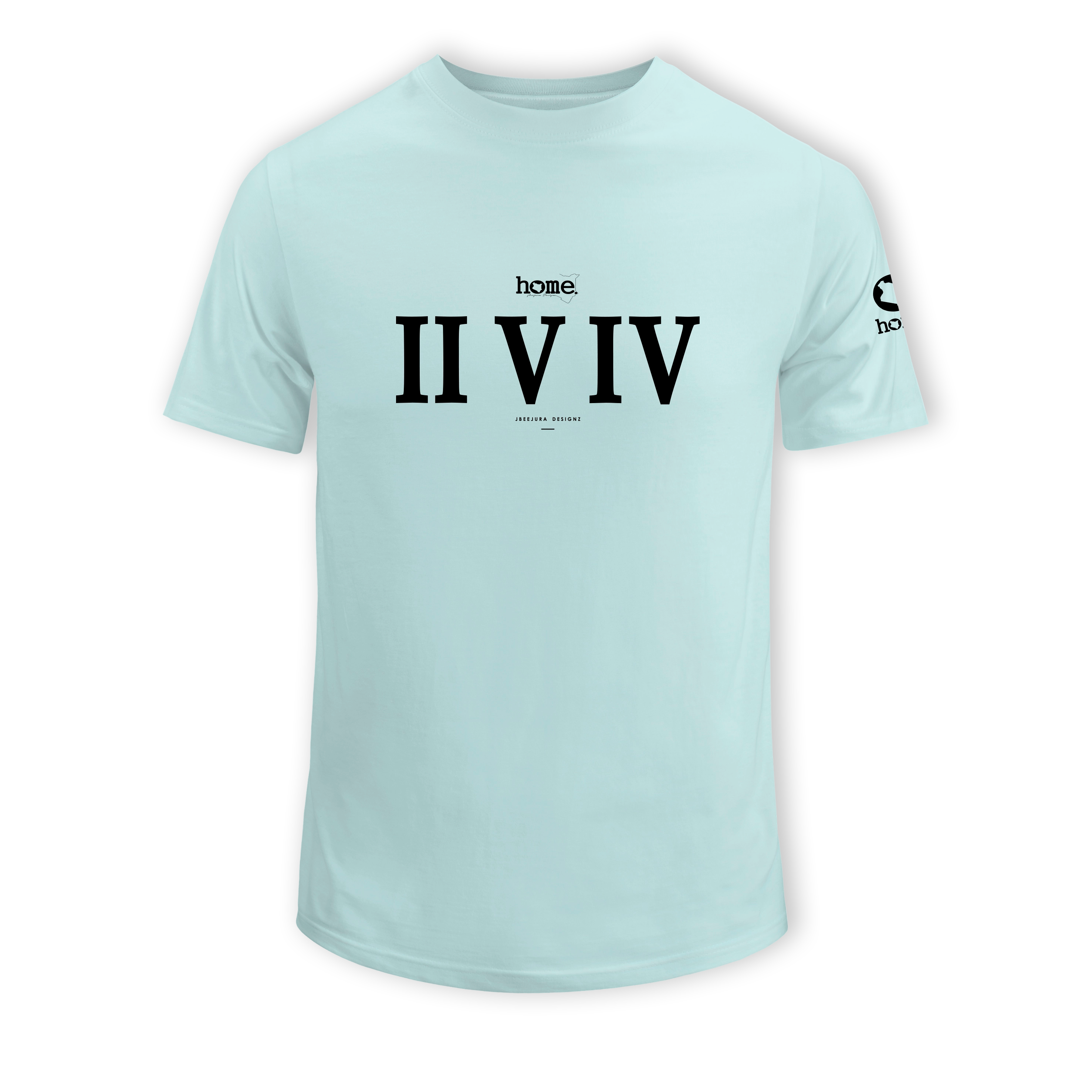 home_254 KIDS SHORT-SLEEVED MISTY BLUE T-SHIRT WITH A BLACK ROMAN NUMERALS PRINT – COTTON PLUS FABRIC