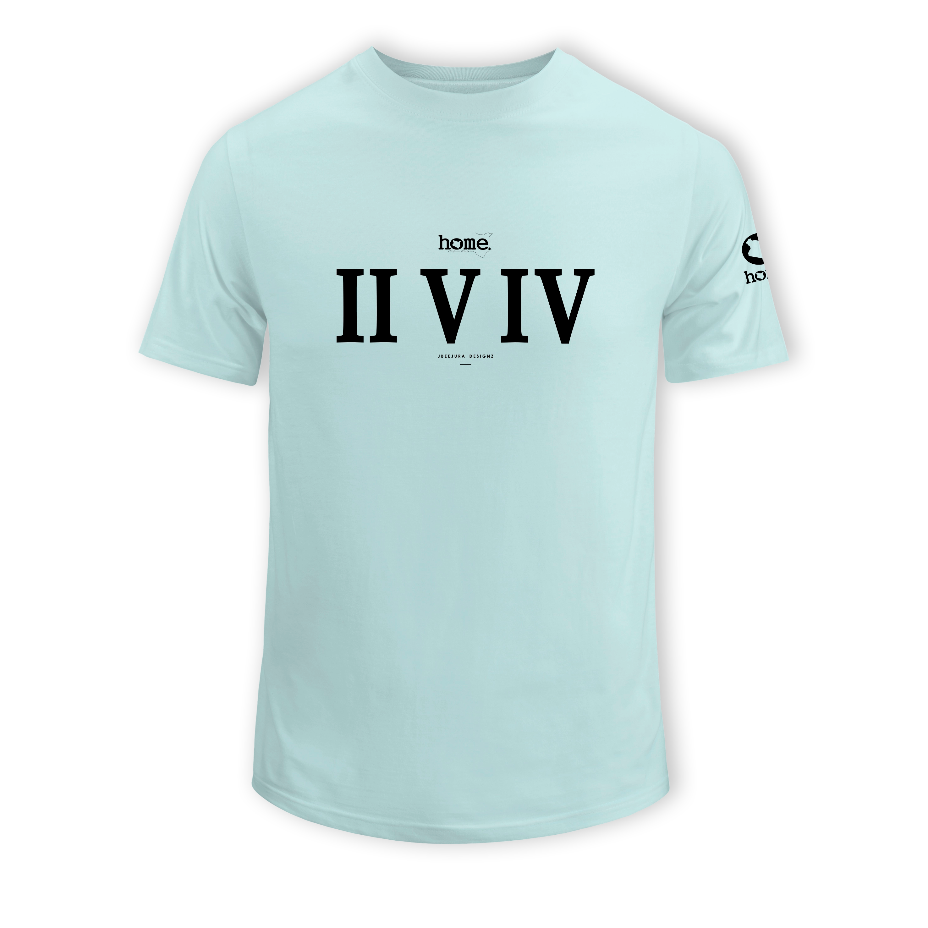 home_254 SHORT-SLEEVED MISTY BLUE T-SHIRT WITH A BLACK ROMAN NUMERALS PRINT – COTTON PLUS FABRIC