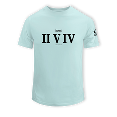 home_254 SHORT-SLEEVED MISTY BLUE T-SHIRT WITH A BLACK ROMAN NUMERALS PRINT – COTTON PLUS FABRIC