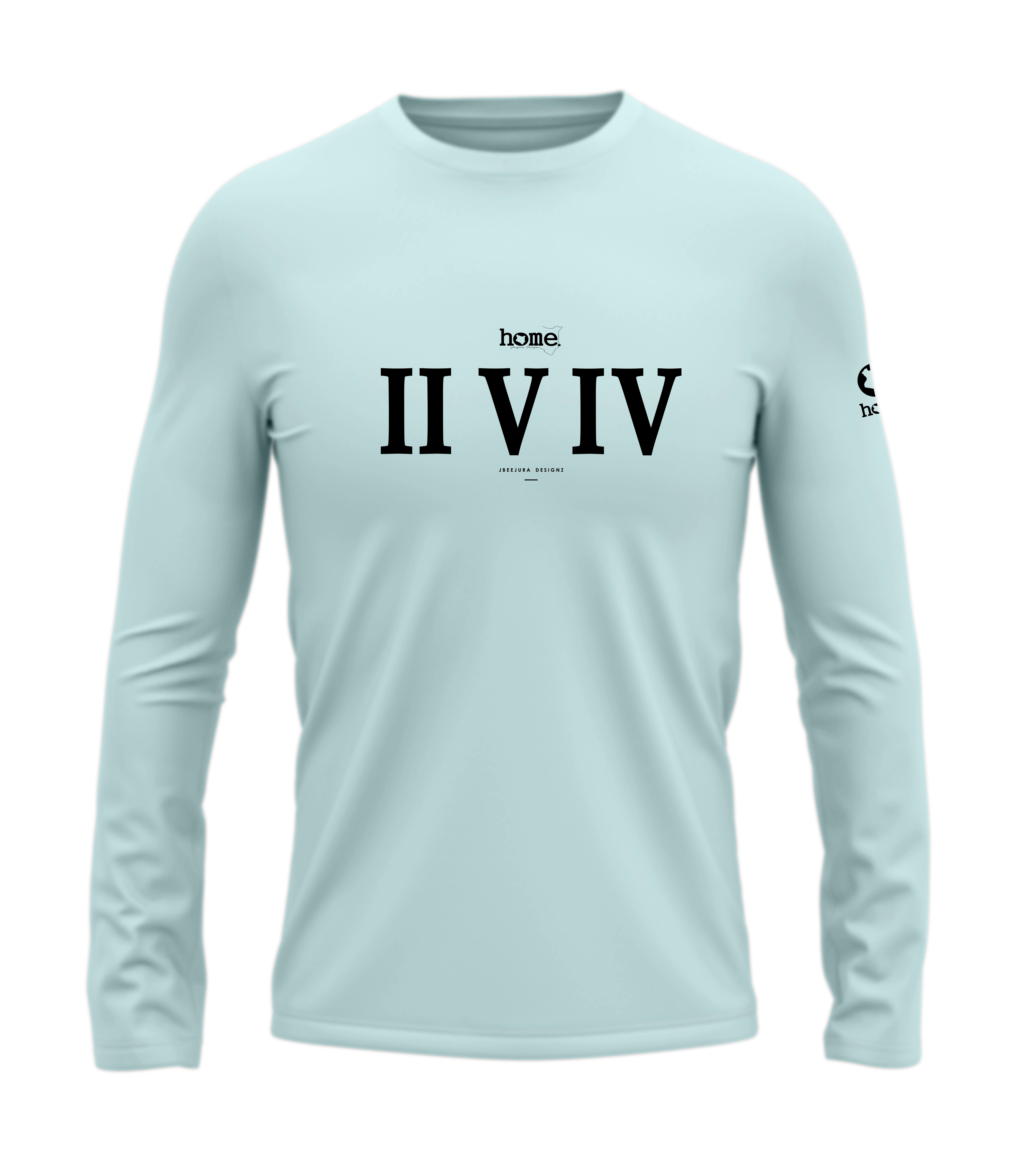 home_254 LONG-SLEEVED MISTY BLUE T-SHIRT WITH A BLACK ROMAN NUMERALS PRINT – COTTON PLUS FABRIC