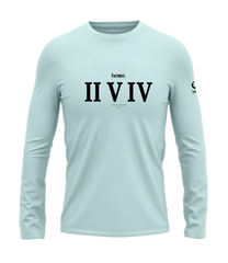 home_254 LONG-SLEEVED MISTY BLUE T-SHIRT WITH A BLACK ROMAN NUMERALS PRINT – COTTON PLUS FABRIC