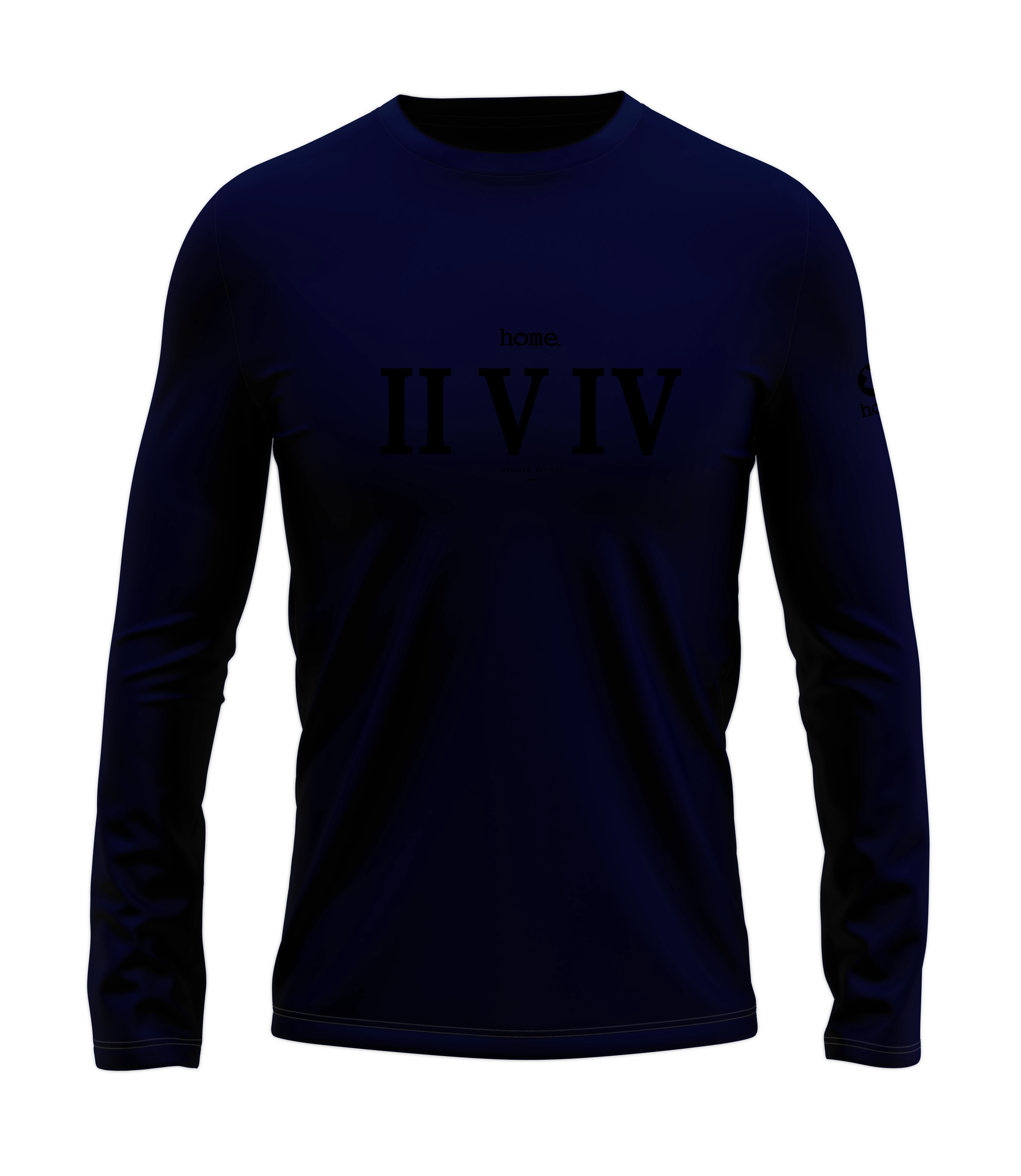 home_254 LONG-SLEEVED NAVY BLUE T-SHIRT WITH A BLACK ROMAN NUMERALS PRINT – COTTON PLUS FABRIC