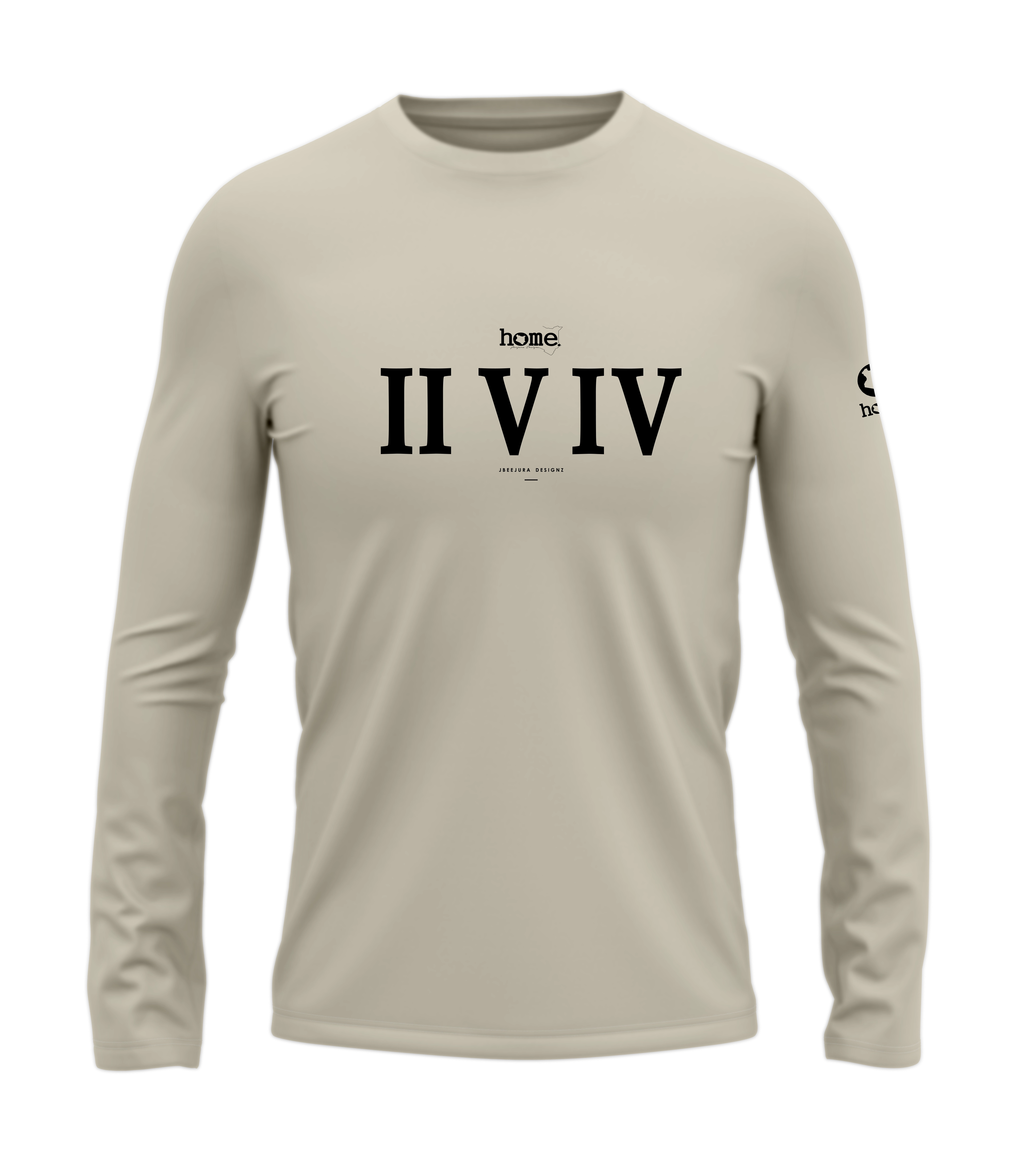 home_254 LONG-SLEEVED NUDE T-SHIRT WITH A BLACK ROMAN NUMERALS PRINT – COTTON PLUS FABRIC