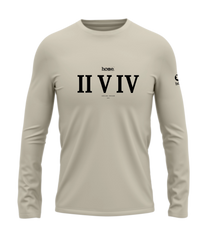 home_254 LONG-SLEEVED NUDE T-SHIRT WITH A BLACK ROMAN NUMERALS PRINT – COTTON PLUS FABRIC