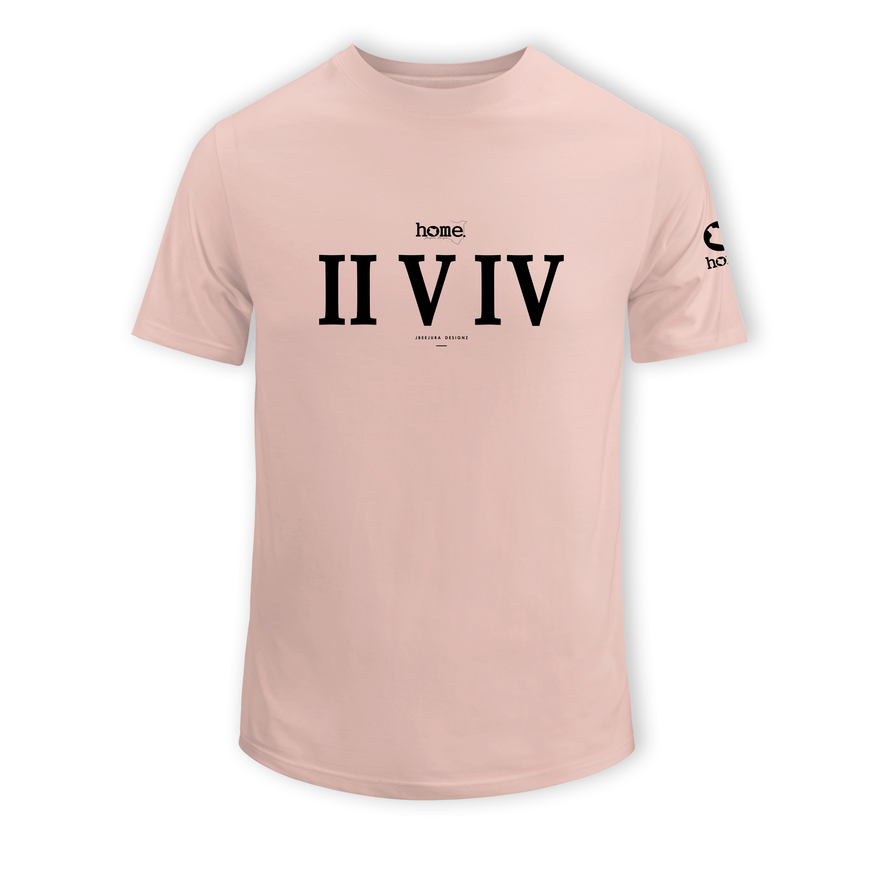 home_254 SHORT-SLEEVED PEACH T-SHIRT WITH A BLACK ROMAN NUMERALS PRINT – COTTON PLUS FABRIC