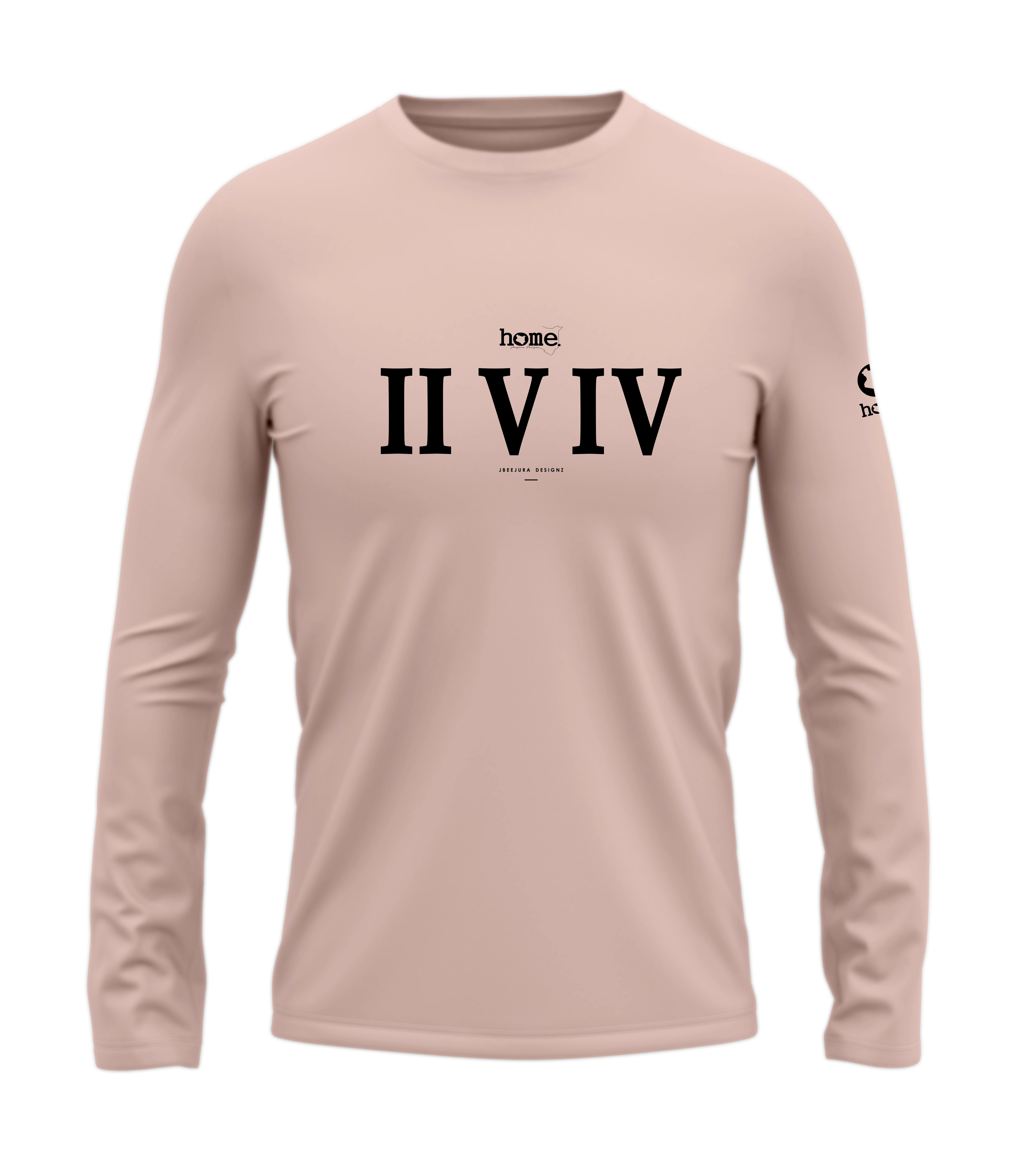 home_254 LONG-SLEEVED PEACH T-SHIRT WITH A BLACK ROMAN NUMERALS PRINT – COTTON PLUS FABRIC