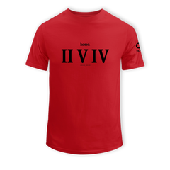 home_254 SHORT-SLEEVED RED T-SHIRT WITH A BLACK ROMAN NUMERALS PRINT – COTTON PLUS FABRIC