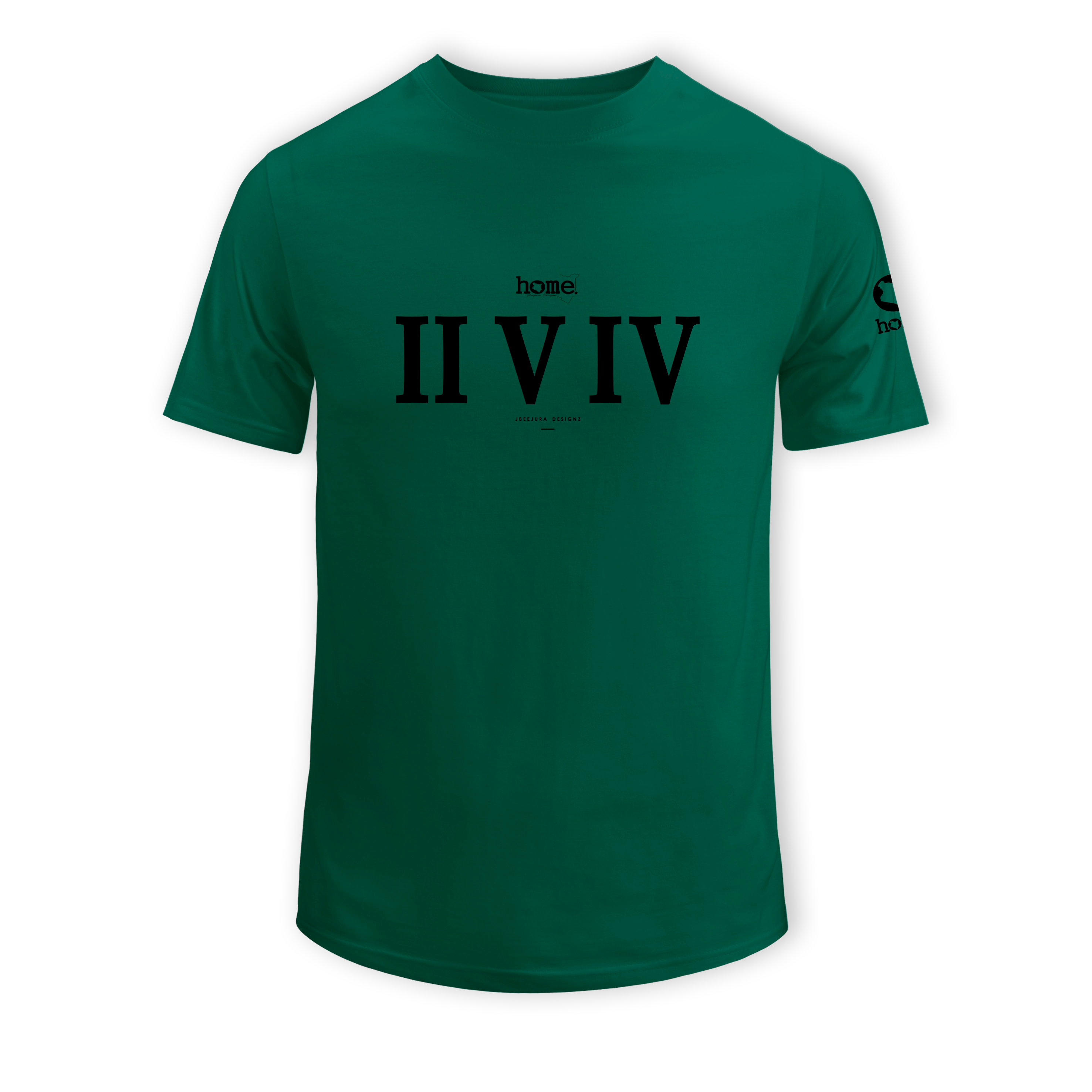 home_254 SHORT-SLEEVED RICH GREEN T-SHIRT WITH A BLACK MAP ROMAN NUMERALS  PRINT – COTTON PLUS FABRIC
