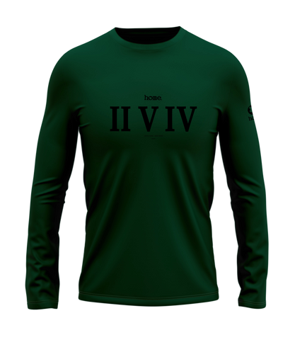 home_254 LONG-SLEEVED RICH GREEN T-SHIRT WITH A BLACK ROMAN NUMERALS PRINT – COTTON PLUS FABRIC