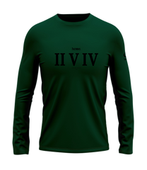 home_254 LONG-SLEEVED RICH GREEN T-SHIRT WITH A BLACK ROMAN NUMERALS PRINT – COTTON PLUS FABRIC